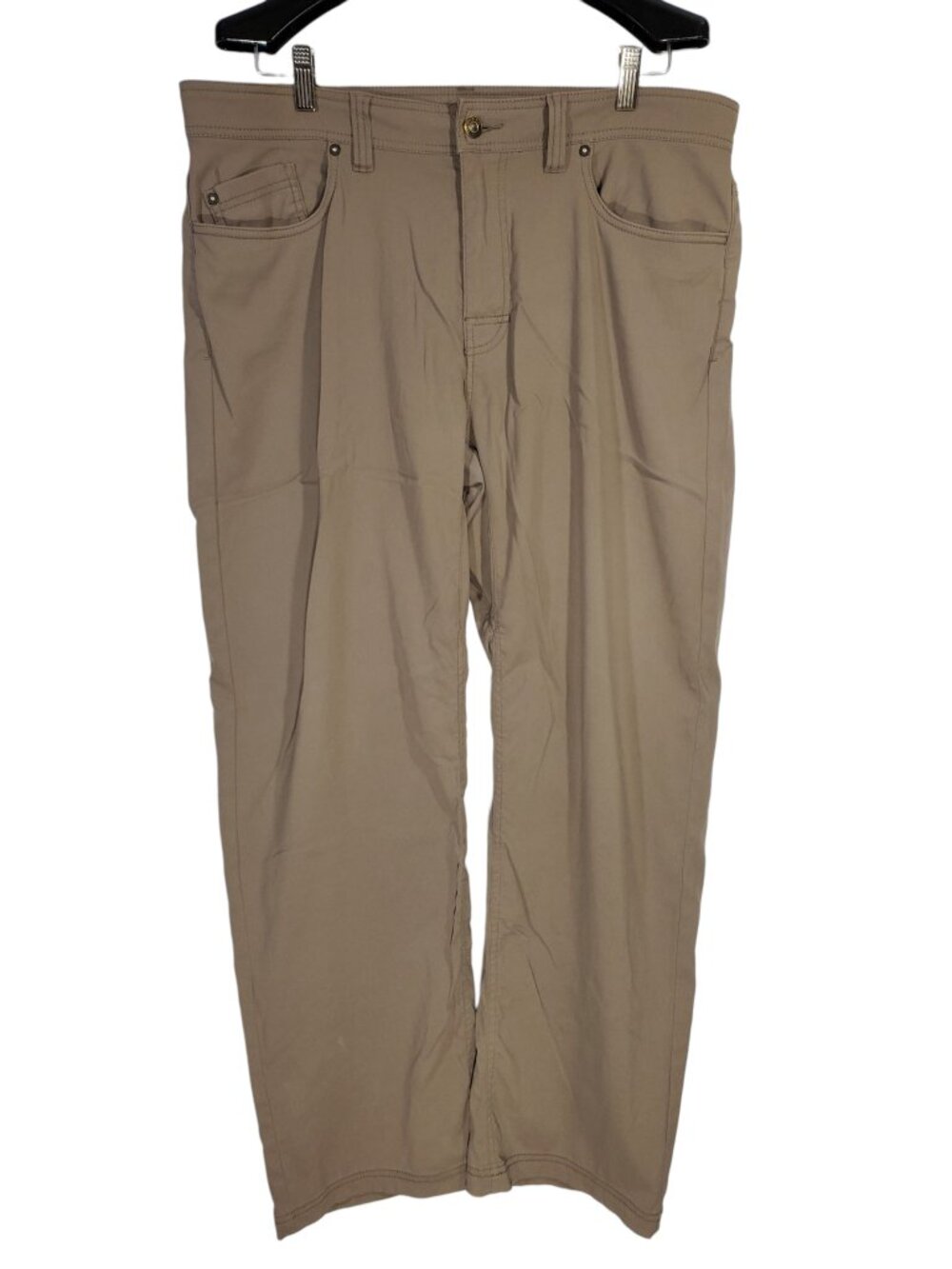 Prana Brion Slim Fit Pants Men's 36x30 Dark Khaki Nylon Stretch UPF 50 Hiking